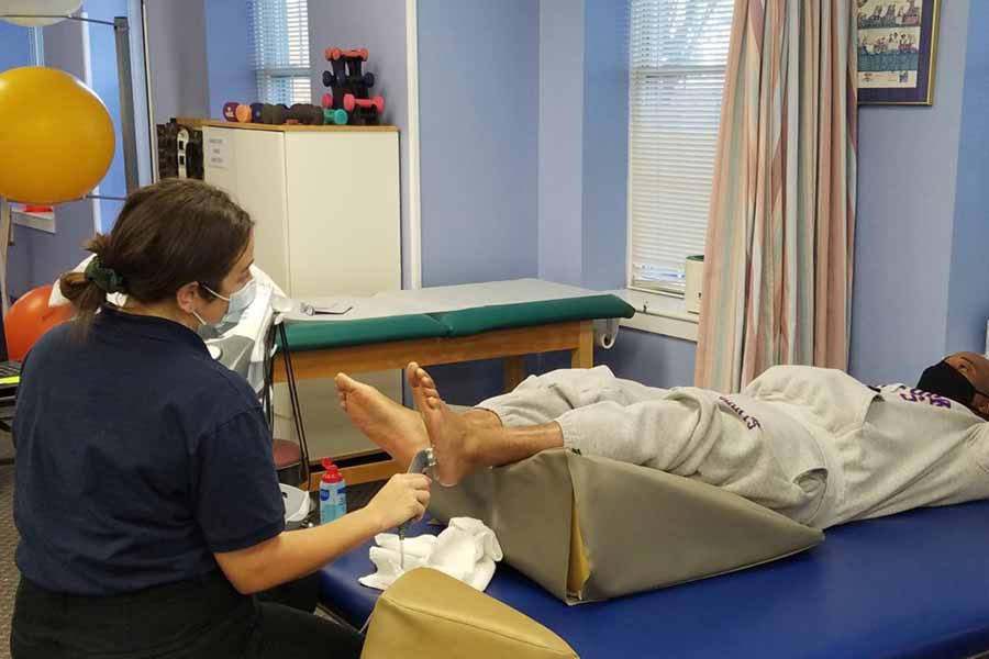Patient having a foot ultrasound done at La Plata Physical Therapy in La Plata, MD
