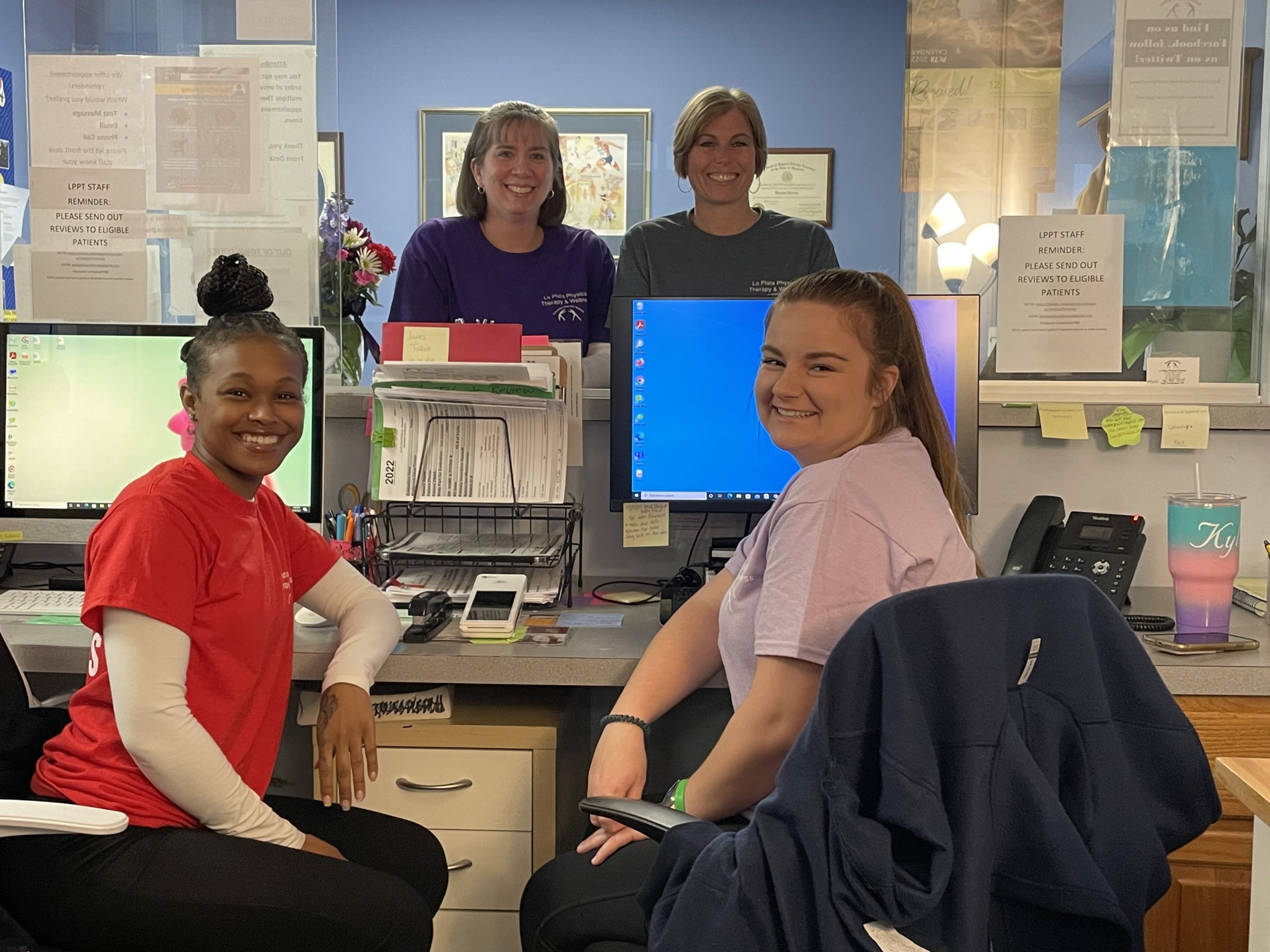 Front desk workers at La Plata Physical Therapy and Wellness in La Plata, MD